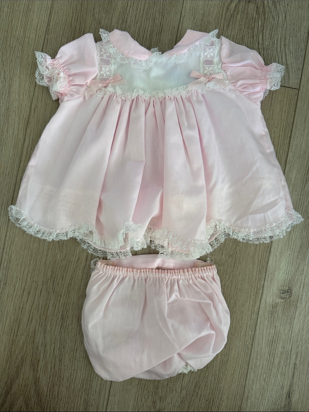 Bryan Baby Pink Lace Trim Dress & Bloomers Set Vintage Heirloom Outfit
